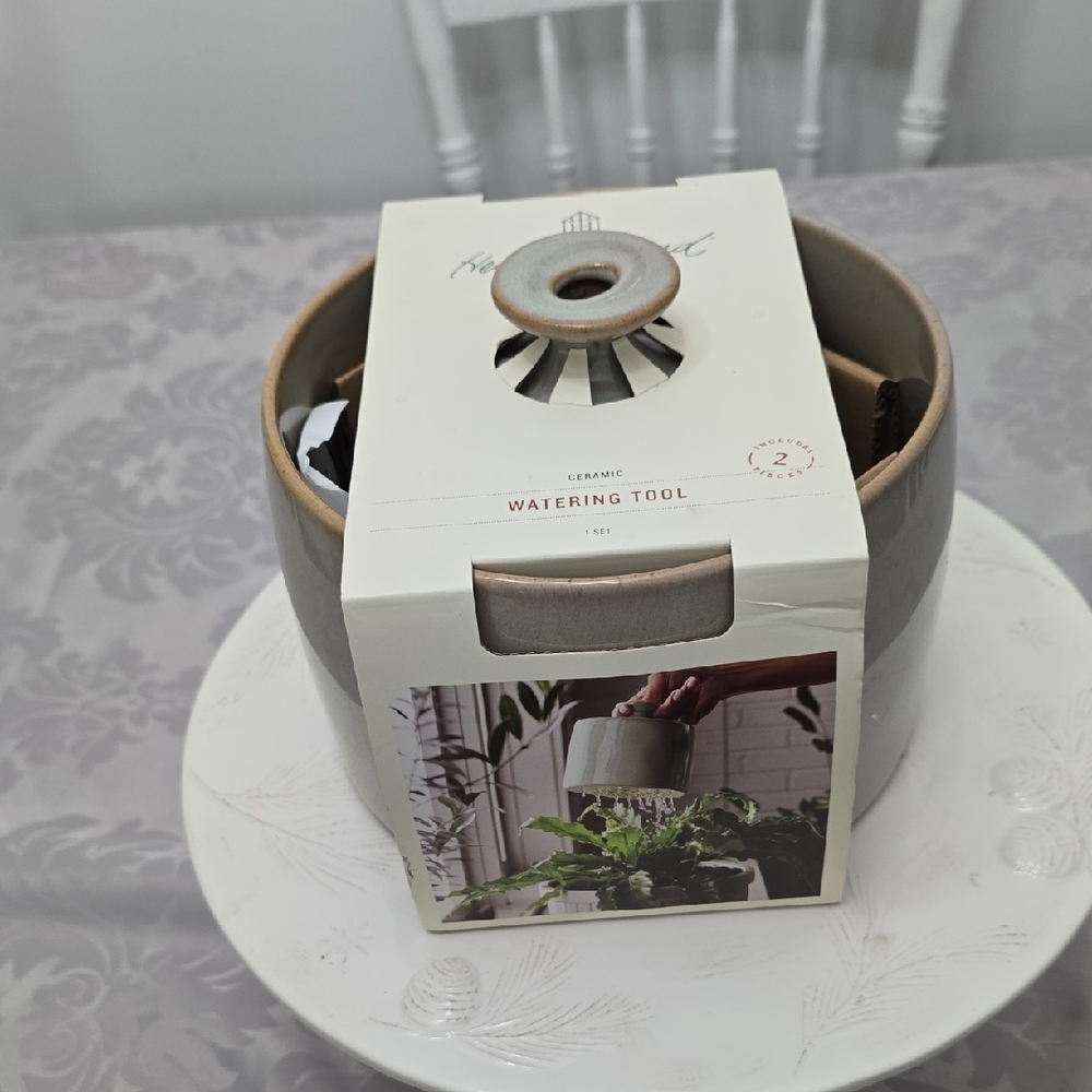 New Sealed  Hearth & Hand With Magnolia 2 Pc Ceramic Watering Tool Gray